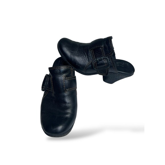 Boc Born Concept Shoes Womens Sz 8/39 Mule Clogs Heels Black Leather Buckle - Picture 1 of 16